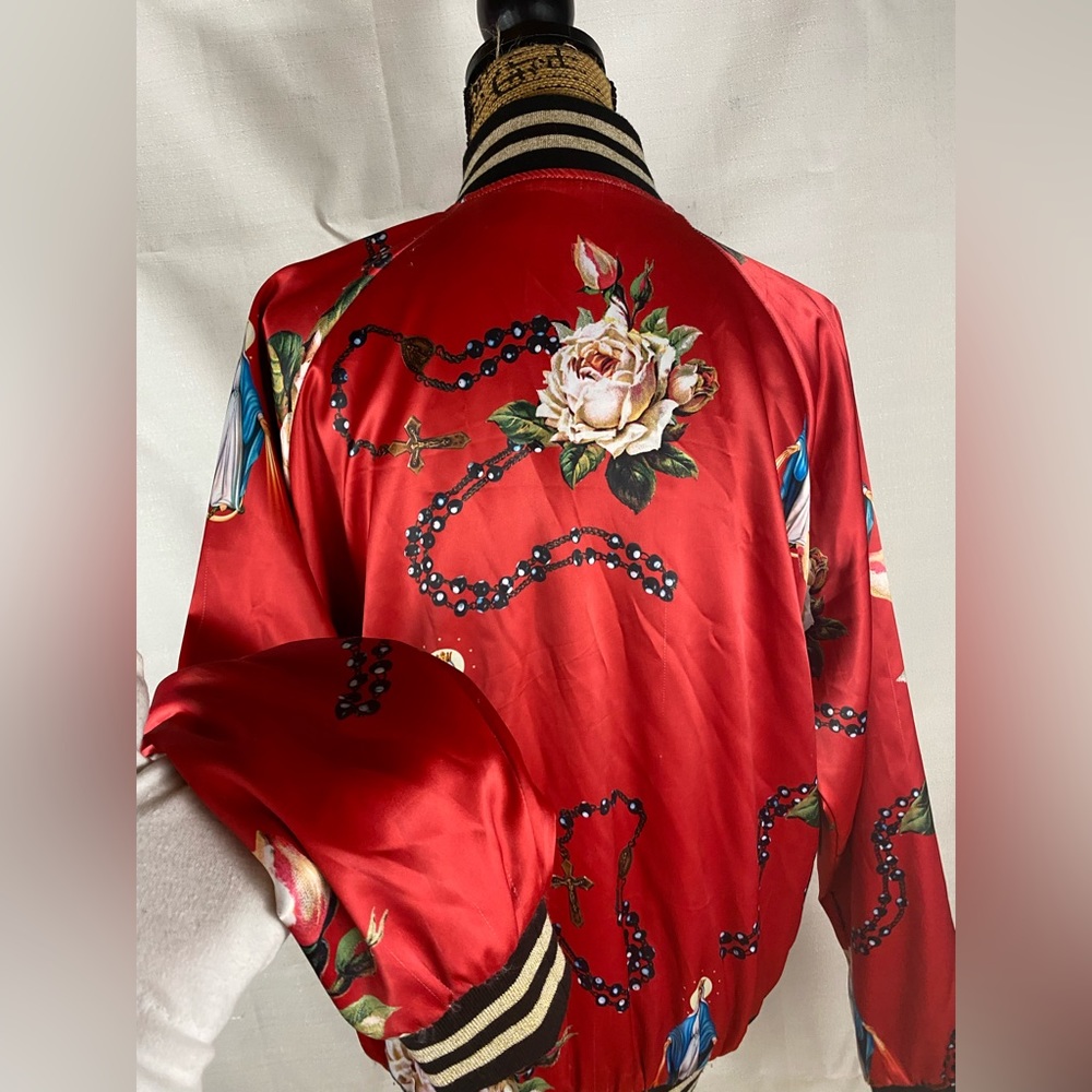 Civil Regime limited edition red satin Virgin Mary rosary satin bomber jacket - Picture 14 of 16